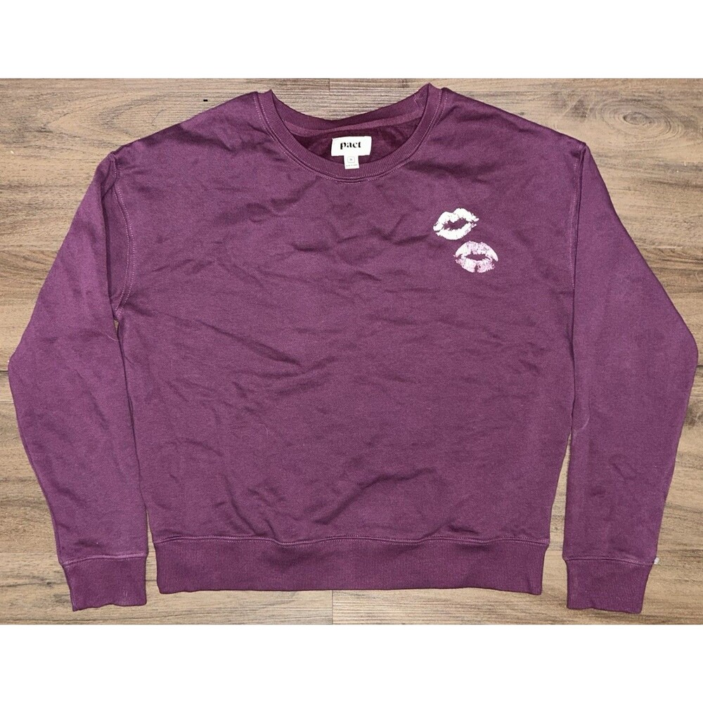 Pact Sweatshirt Womens Med Maroon Kiss Lip Graphic Pullover Sustainable Organic